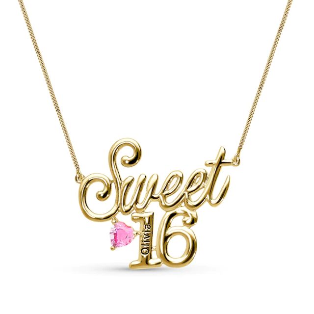 4.0mm Heart-Shaped Gemstone Engravable "Sweet 16" Necklace (1 Stone and Line)