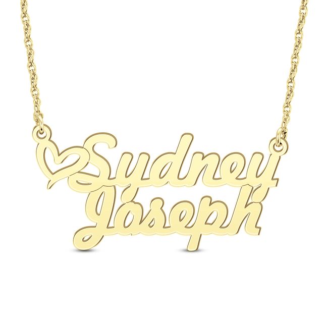 Couple's Script Name with Heart Outline Accent Necklace (2 Lines)