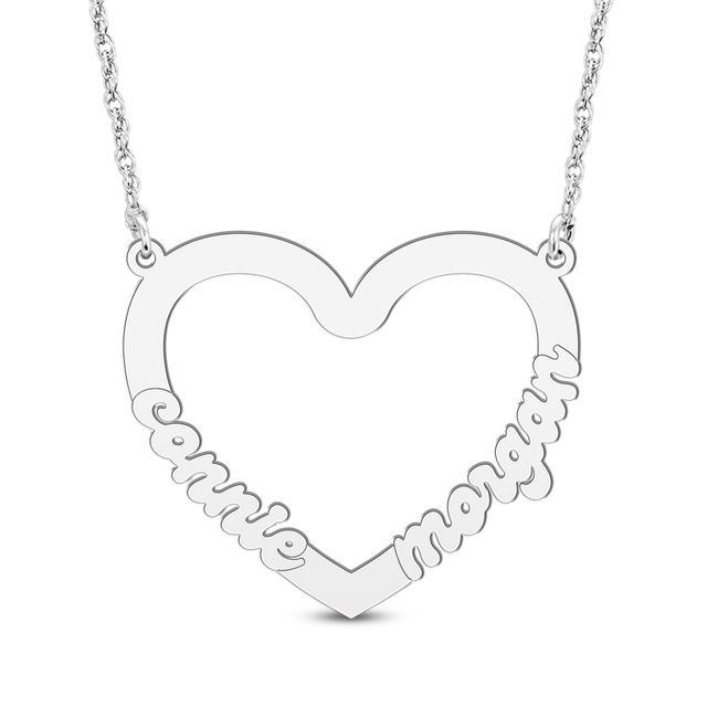 Couple's Embossed Heart Outline Necklace (2 Lines)