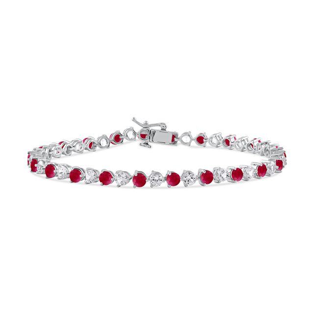 3.5mm Lab-Created Ruby and White Lab-Created Sapphire Alternating Line Bracelet in Sterling Silver - 7.25"