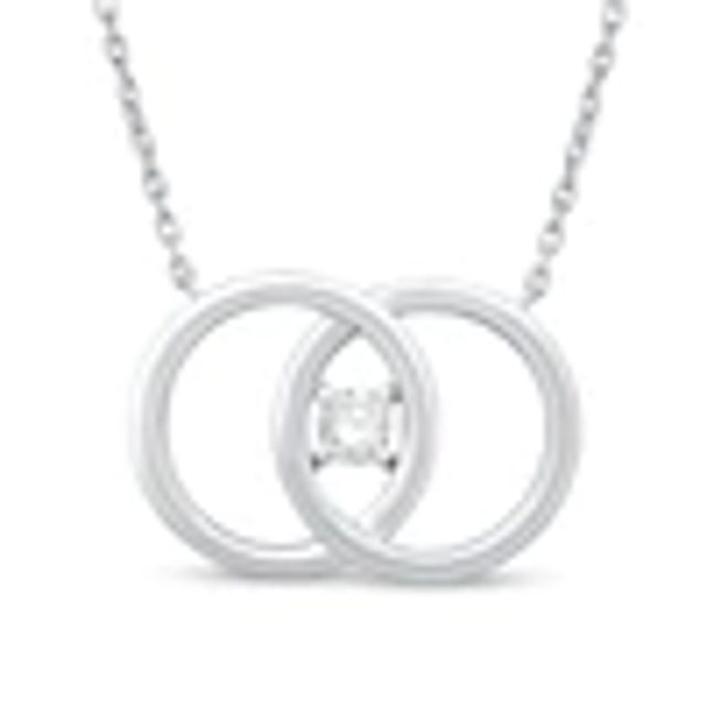 You Me Us 1/10 CT. Diamond Solitaire Intertwined Double Circle Necklace in 10K White Gold - 19"