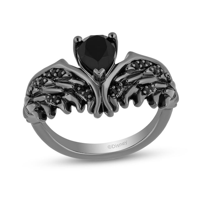 Enchanted Disney Villains Maleficent Pear-Shaped Onyx and 1/5 CT. T.w. Black Diamond Wings Ring in Sterling Silver
