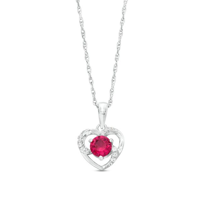 5.0mm Lab-Created Ruby and White Lab-Created Sapphire Swirl Frame Heart Pendant in Sterling Silver