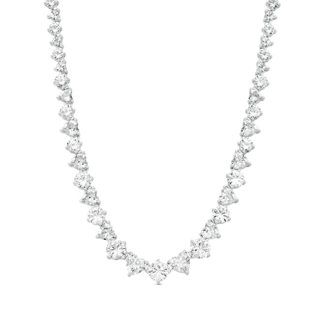 Heart-Shaped and Round White Lab-Created Sapphire Graduated Alternating Riviera Tennis Necklace in Sterling Silver - 16"