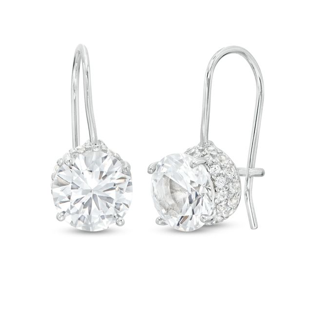 7.0mm White Lab-Created Sapphire Double Hidden Frame Drop Earrings in Sterling Silver