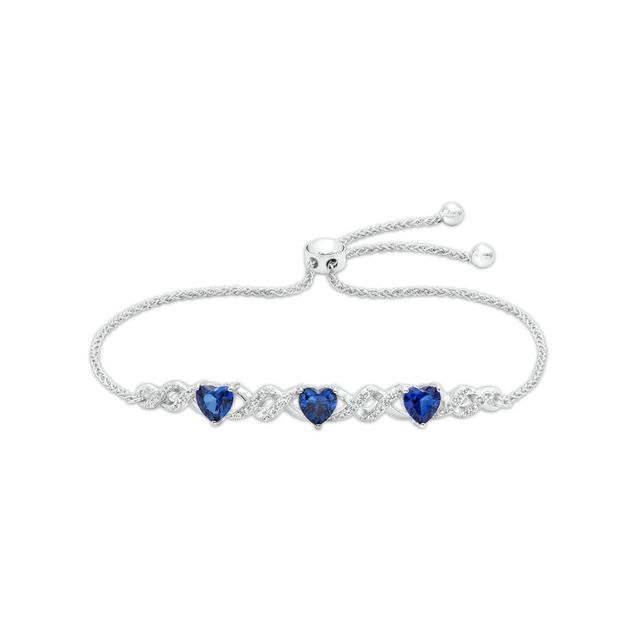 5.0mm Heart-Shaped Blue and White Lab-Created Sapphire Infinity Bolo Bracelet in Sterling Silver - 9"