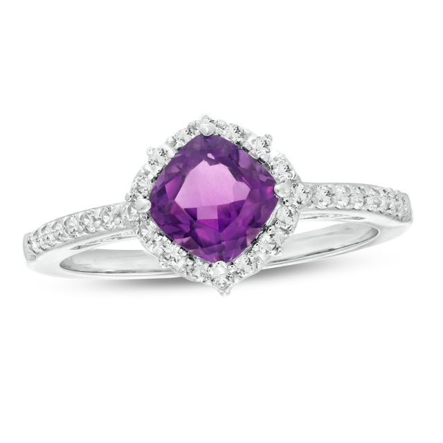 Ruby and 1/5 CT. T.W. Diamond Vintage-Style Three Stone Engagement Ring in  14K White Gold | Zales
