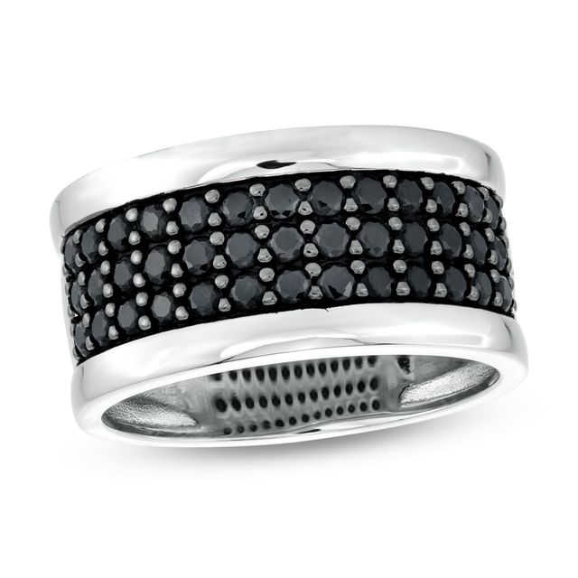 Men's Black Sapphire Triple-Row Rounded Edge Band in Sterling Silver