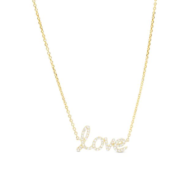 Love Talks 1/10 CT. T.w. Diamond "love" Cursive Script Necklace in 10K Gold