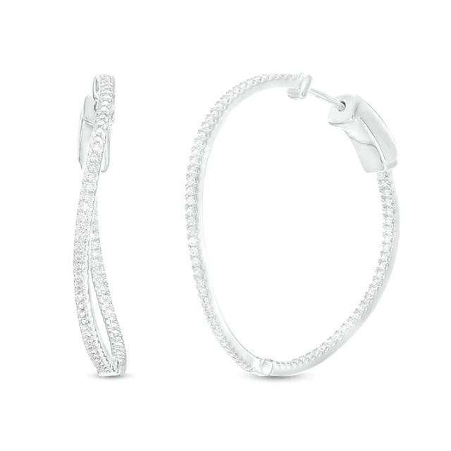 1 CT. T.w. Diamond Inside-Out Abstract Twist Hoop Earrings in 10K White Gold