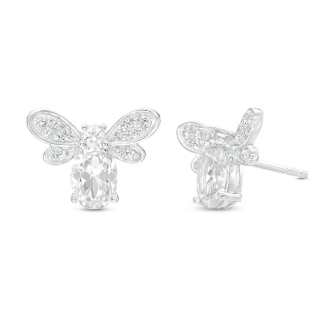 Oval and Round White Lab-Created Sapphire Dragonfly Stud Earrings in Sterling Silver