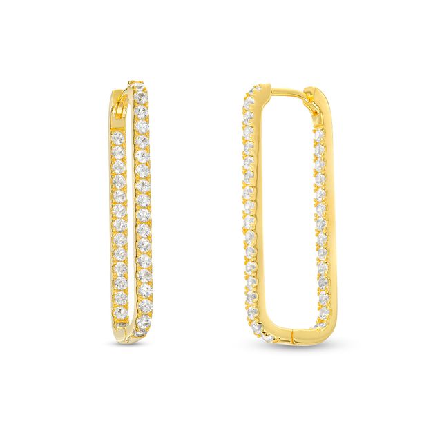 White Lab-Created Sapphire U-Hoop Earrings in Sterling Silver with 18K Gold Plate