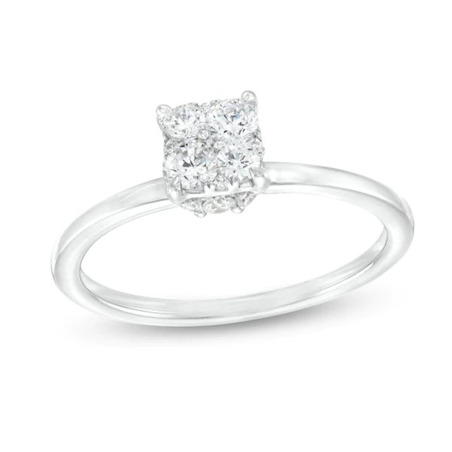 1/2 CT. T.w. Princess-Shaped Multi-Diamond Hidden Halo Engagement Ring in 10K White Gold