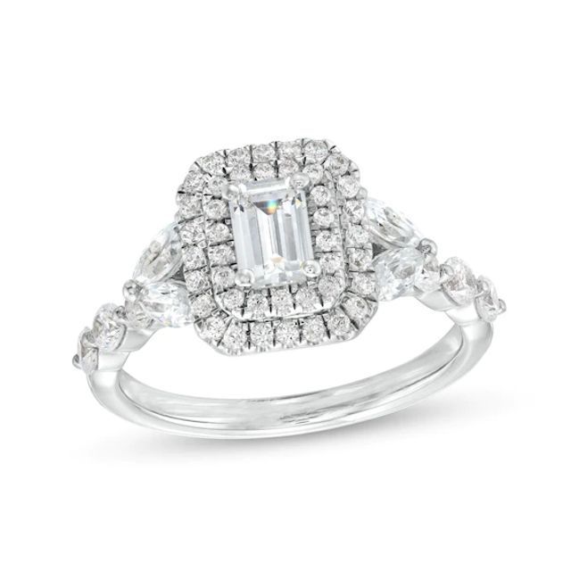 1-1/2 CT. T.w. Emerald-Cut Diamond Double Frame Split Shank Engagement Ring in 14K White Gold