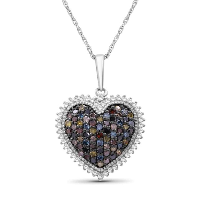 1 CT. T.w. Multi-Color Multi-Diamond Shadow Frame Heart Pendant in Sterling Silver