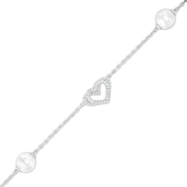 The Kindred Heart from Vera Wang Love Collection Freshwater Cultured Pearl and Diamond Heart Bracelet in Sterling Silver