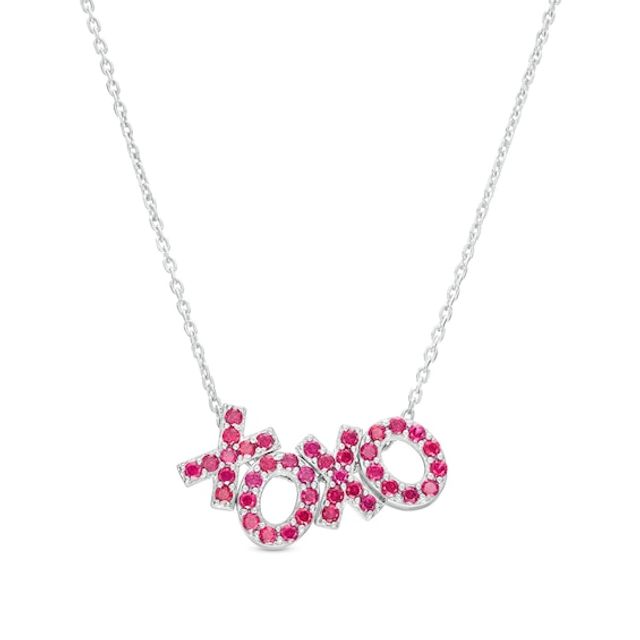 Lab-Created Ruby "Xoxo" Necklace in Sterling Silver