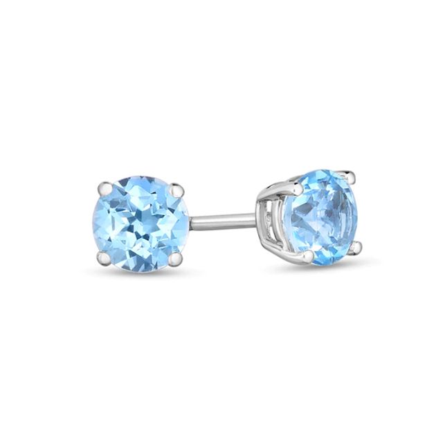 4.5mm Blue Topaz Solitaire Stud Earrings in 14K White Gold