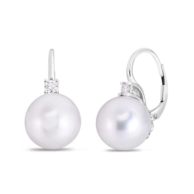 11.0mm South Sea Cultured Pearl and 1/6 CT. T.w. Diamond Drop Earrings in 14K White Gold