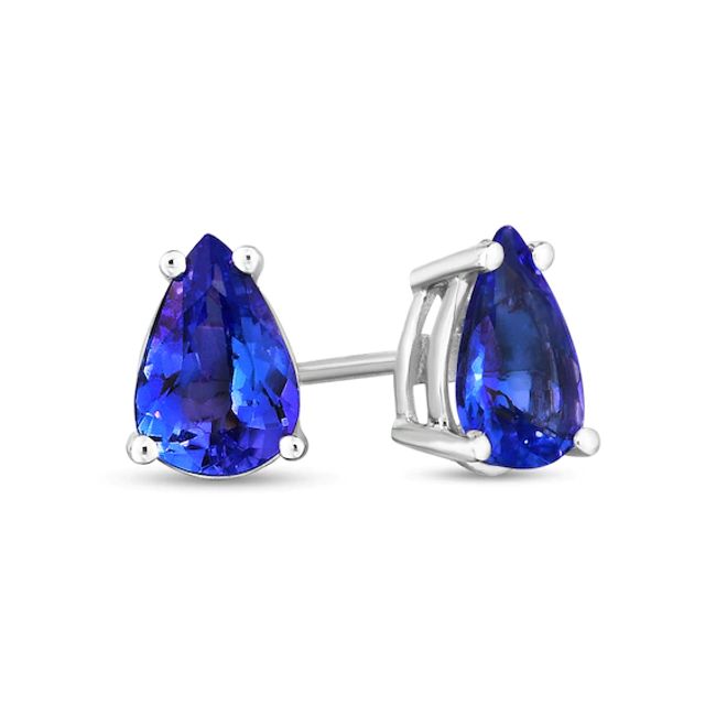 Pear-Shaped Tanzanite Solitaire Stud Earrings in 14K White Gold