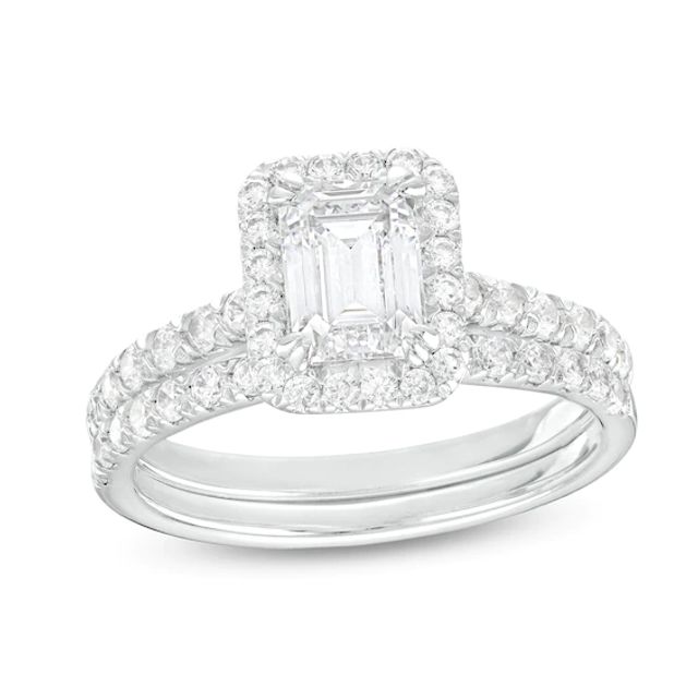 1-3/4 CT. T.w. Certified Emerald-Cut Lab-Created Diamond Frame Bridal Set in 14K White Gold (I/Si2)