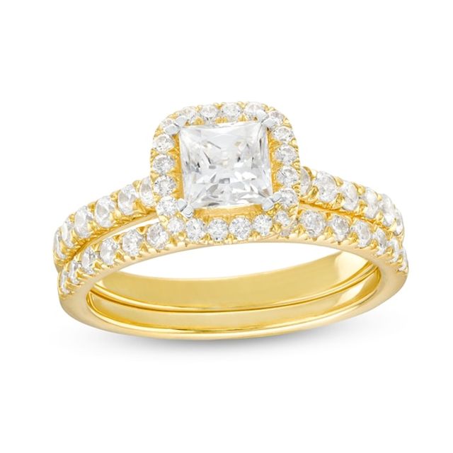 1-3/4 CT. T.w. Certified Princess-Cut Lab-Created Diamond Cushion Frame Bridal Set in 14K Gold (I/Si2)