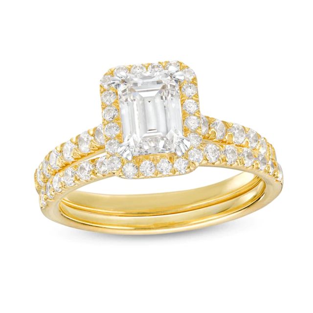 1-3/4 CT. T.w. Certified Emerald-Cut Lab-Grown Diamond Frame Bridal Set in 14K Gold (I/Si2)
