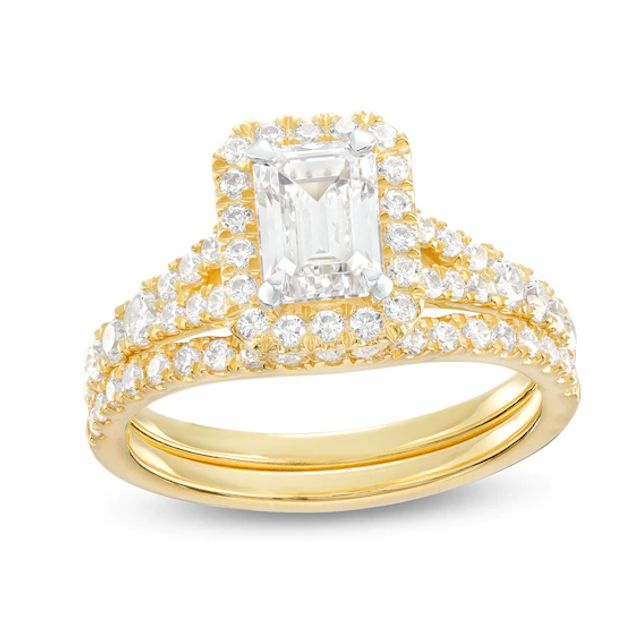 1-7/8 CT. T.w. Certified Emerald-Cut Lab-Created Diamond Frame Split Shank Bridal Set in 14K Gold (I/Si2)