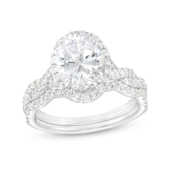 2-5/8 CT. T.w. Certified Oval Lab-Created Diamond Frame Twist Shank Bridal Set in 14K White Gold (I/Si2)