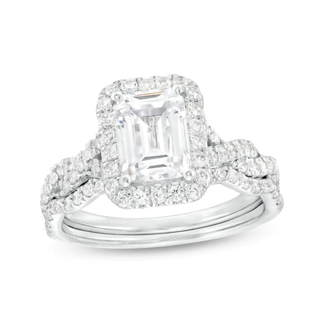 2-5/8 CT. T.w. Certified Emerald-Cut Lab-Created Diamond Frame Twist Shank Bridal Set in 14K White Gold (I/Si2)