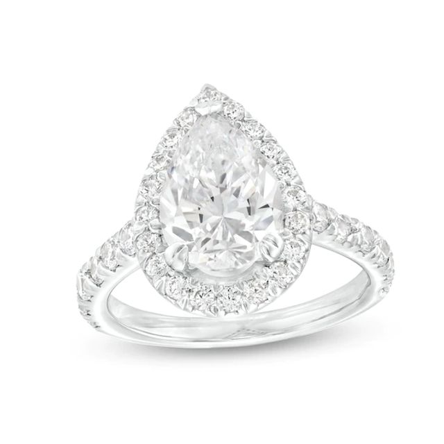 4 CT. T.w. Certified Pear-Shaped Lab-Grown Diamond Frame Engagement Ring in 14K Gold (I/Si2