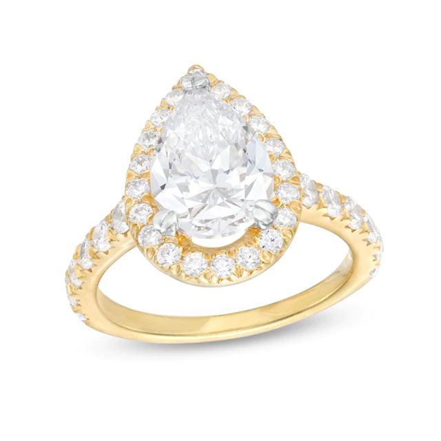 4 CT. T.w. Certified Pear-Shaped Lab-Created Diamond Frame Engagement Ring in 14K Gold (I/Si2)