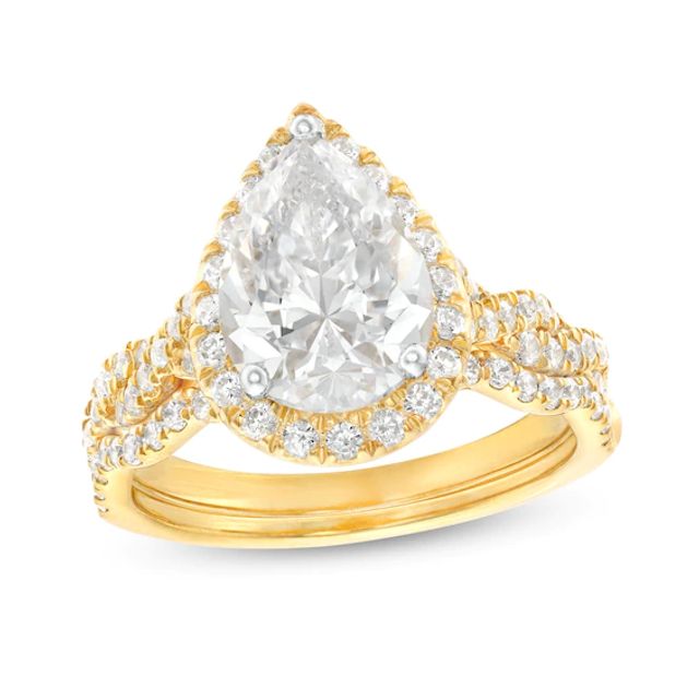 2-5/8 CT. T.w. Certified Pear-Shaped Lab-Created Diamond Frame Twist Shank Bridal Set in 14K Gold (I/Si2)