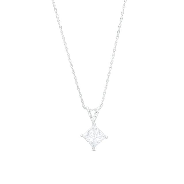 1-1/2 CT. Certified Princess-Cut Lab-Created Diamond Solitaire Tilted Pendant in 14K White Gold (F/Vs2)