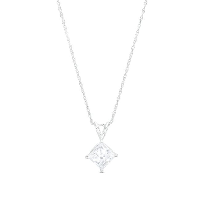 2 CT. Certified Princess-Cut Lab-Created Diamond Solitaire Tilted Pendant in 14K White Gold (F/Vs2)