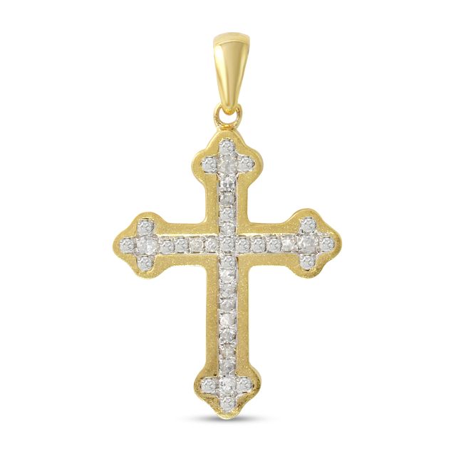 1/4 CT. T.w. Diamond Inlay Clover-Ends Cross Necklace Charm in 10K Gold