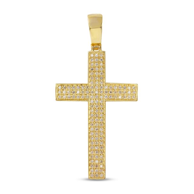 Men's 1/2 CT. T.w. Diamond Triple Row Cross Necklace Charm in 10K Gold