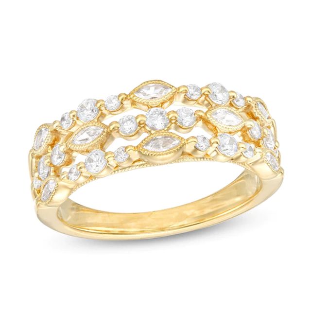 3/4 CT. T.w. Marquise and Round Diamond Vintage-Style Triple Row Anniversary Band in 14K Gold