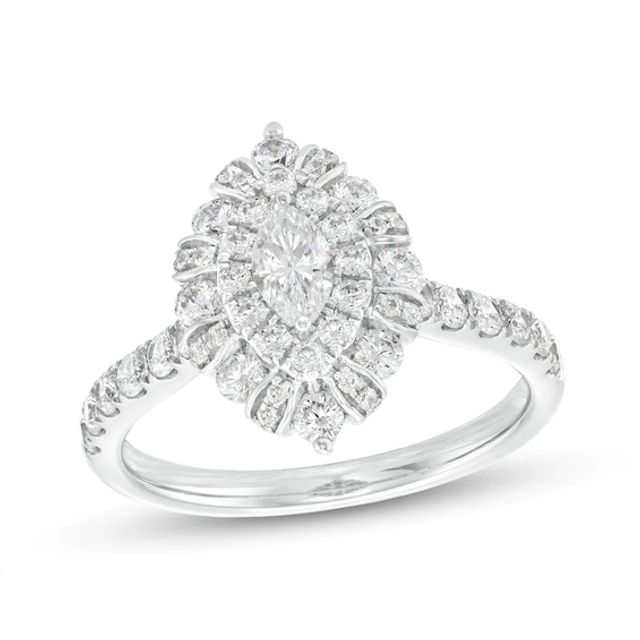 1 CT. T.w. Certified Marquise Diamond Double Frame Engagement Ring in 14K White Gold (I/I1)