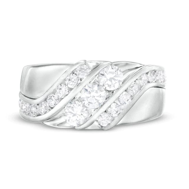 Men's 1-1/2 CT. T.w. Certified Lab-Created Diamond Three Stone Triple Row Slant Wedding Band in 14K White Gold (F/Vs2)