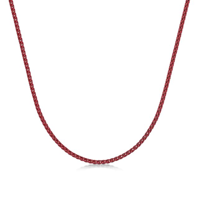 Men's 3.0mm Wheat Chain Necklace in Solid Stainless Steel with Red Acrylic - 18"