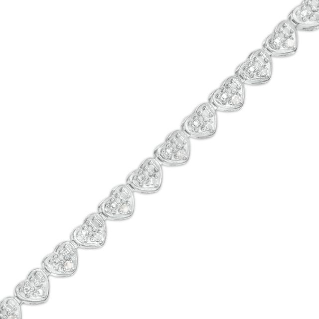 1/10 CT. T.w. Diamond Beaded Hearts Link Line Bracelet in Sterling Silver - 7.25"