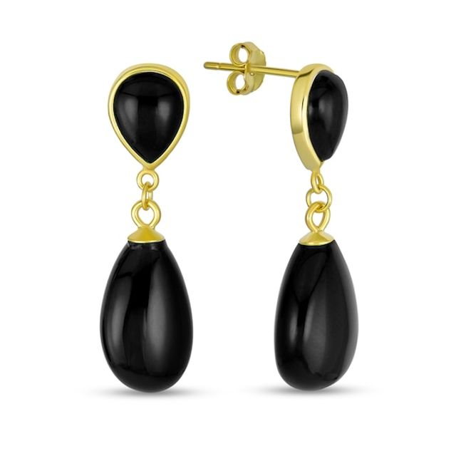 Pear-Shaped Onyx Double Teardrop Earrings in Sterling Silver with 14K Gold Plate