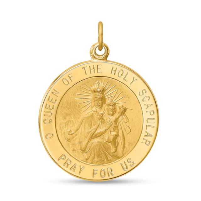 Men's Multi-Finish "Queen of the Holy Scapular" Textured Large Medallion Necklace Charm in 14K Gold