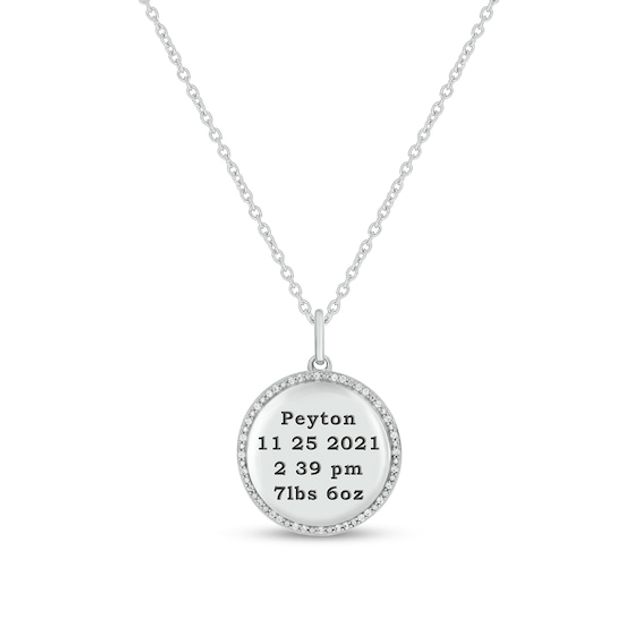 1/10 CT. T.w. Diamond Alternating Beaded Frame Engravable Birth Stats Pendant in Sterling Silver (1-4 Lines)