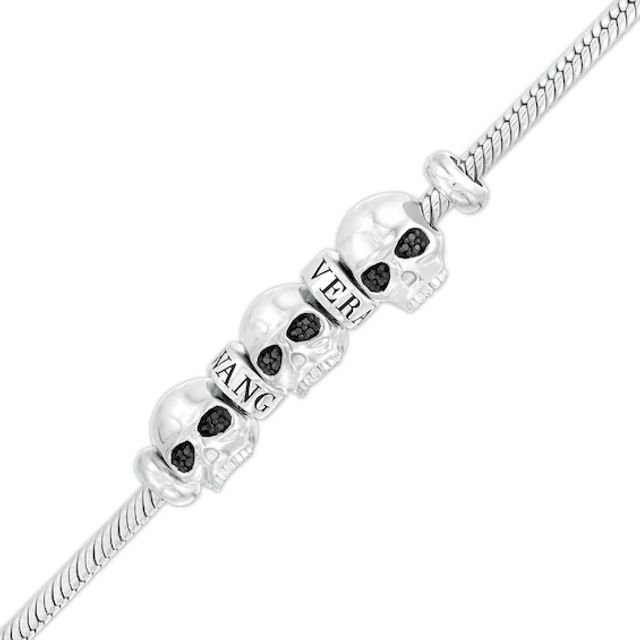 Vera Wang Men 1/10 CT. T.w. Black Diamond Skull Trio Bracelet in Sterling Silver - 8.5"