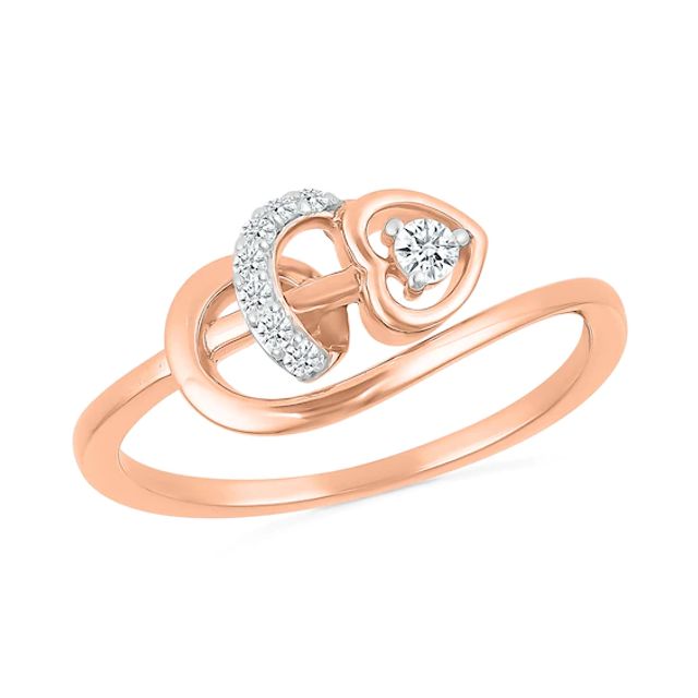 1/10 CT. T.w. Diamond Sideways Heart Twirl Ribbon Promise Ring in 10K Rose Gold