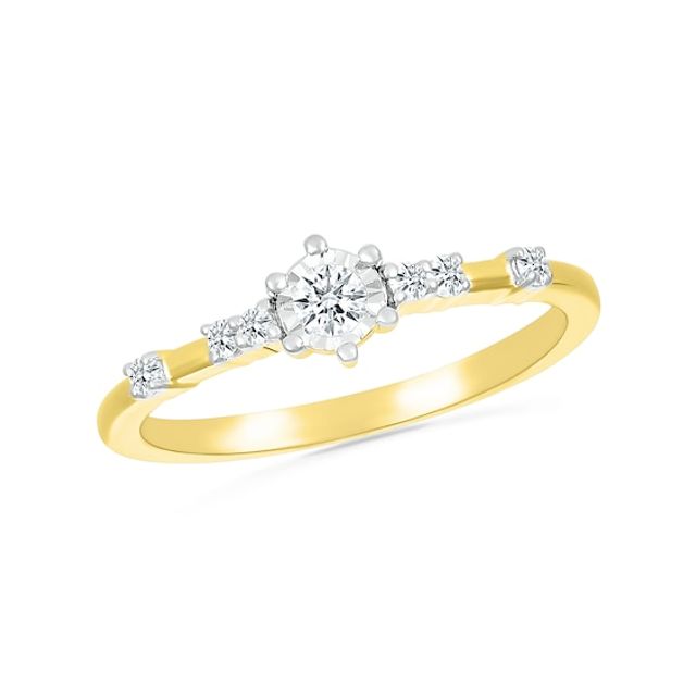 1/6 CT. T.w. Diamond Station Seven Stone Promise Ring in Sterling Silver with 14K Gold Plate