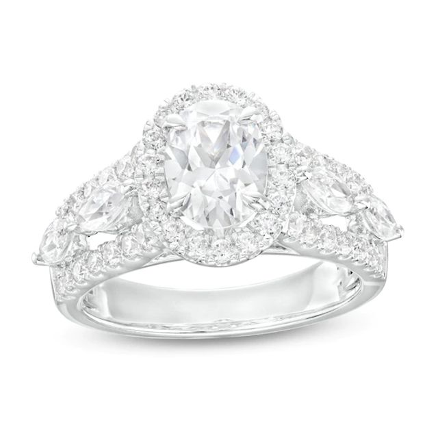 2-1/2 CT. T.w. Certified Oval Lab-Created Diamond Frame Triple Row Engagement Ring in 14K White Gold (F/Vs2)