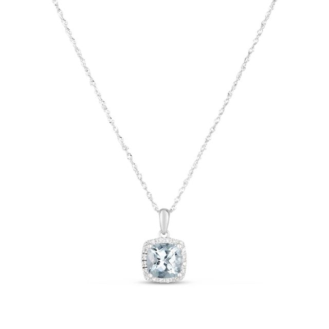 7.0mm Cushion-Cut Aquamarine and 1/15 CT. T.w. Diamond Frame Drop Pendant in 14K White Gold